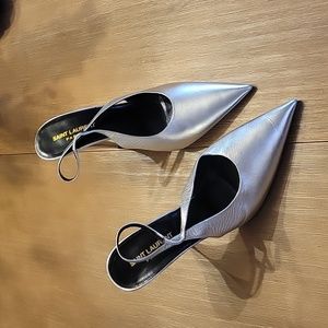 Saint Laurent Paris silver sling back heels